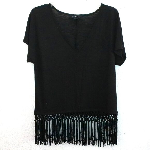 Seductions,  Black V-neck T-Shirt with fringes design - Picture 1 of 7